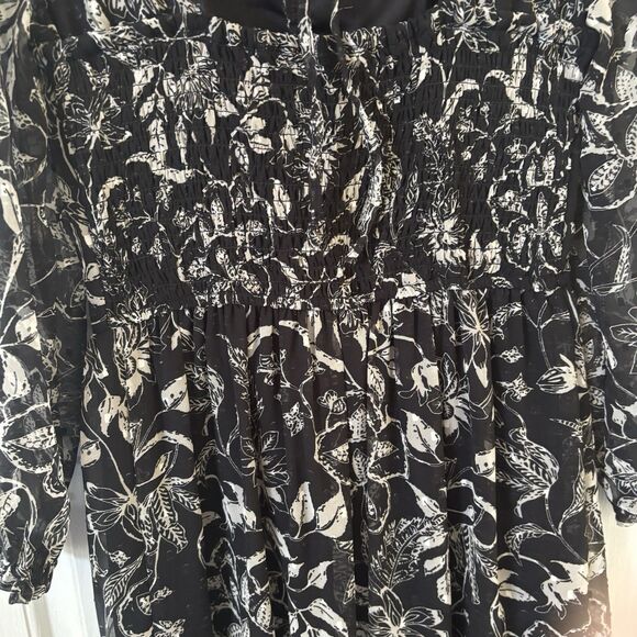 Dark Romantic Bohemian Womens Tiered Midi Dress Black S Floral Indie Concert‎ - Picture 12 of 14